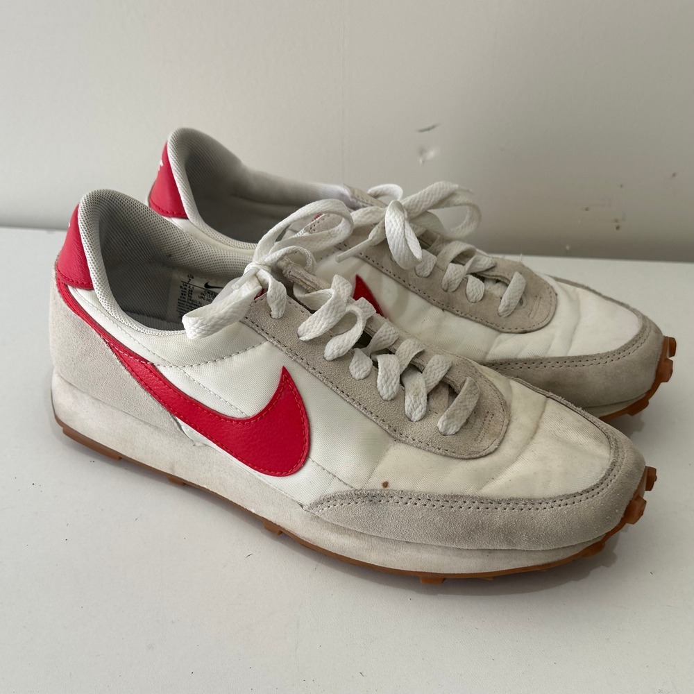 Nike Waffle Trainer 2‎ Retro Running Shoes White Red Suede Mens Size 7 Womens